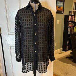 Women’s Black Sheer Lightweight Geometric Shirt Jacket